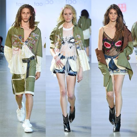 Fashion model, Clothing, Fashion, Runway, Fashion show, Fashion design, Footwear, Shorts, Outerwear, Camouflage, 